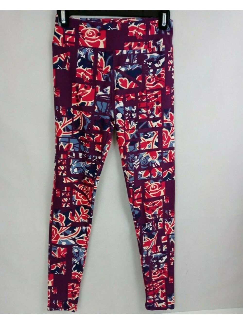 New LuLaRoe One Size Leggings Pink, Purple, & Blue With Abstract Roses Design